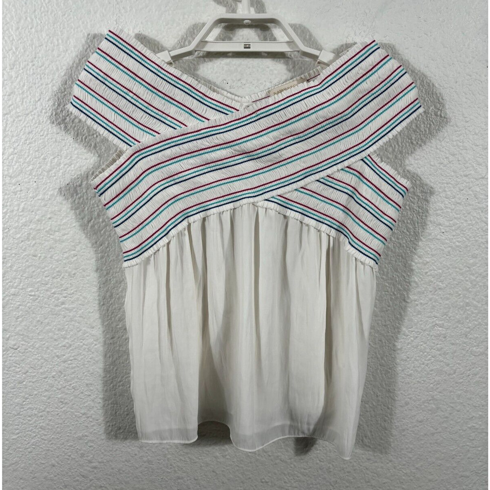 Ramy Brook Top Women's Small Ivory Charley Off‎ Shoulder Blouse Crop Polyester